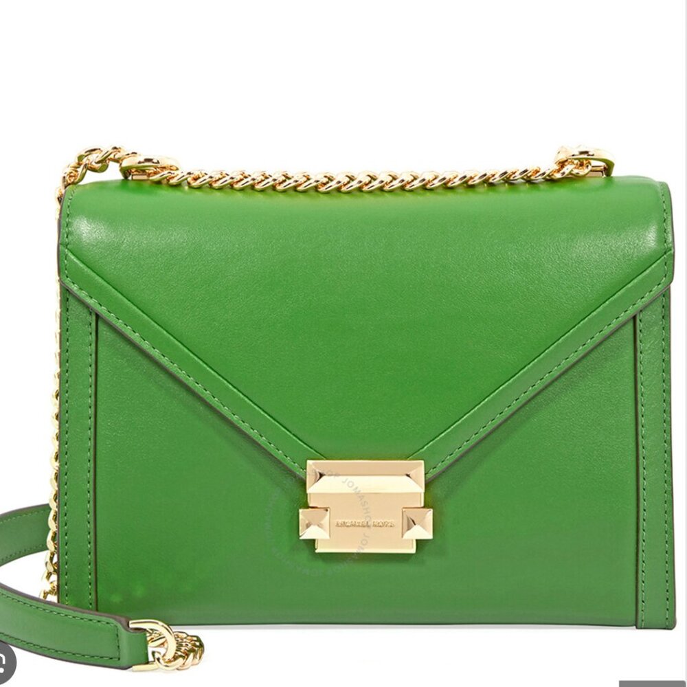 MICHAEL KORS Whitney Large Green Leather Convertible Shoulder Bag